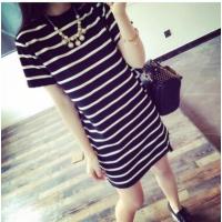 伊淘宝网短袖t恤楚楚街中长款裙9.9元特价唯品会女装清仓特卖 101黑条纹 2XL 建议[135-145斤