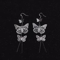 夸张大蝴蝶 超仙蝴蝶耳环长款耳坠翩翩起舞显脸小耳饰女 银色耳钩款一对