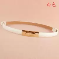 女款简约对扣细腰带 时尚漆皮可调节百搭腰带 裙带 装饰腰带 白色 95cm