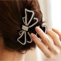 韩版饰品发饰镶钻水钻蝴蝶结大号发夹抓夹皇冠中号盘发夹子女 蝴蝶结中号8cm