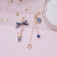 梦幻爱丽丝梦游仙境不对称钟表兔子蝴蝶结日系少女心耳钉耳夹 耳钉/一对 925银耳钉