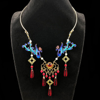 珍珠璎珞明制袄裙烧蓝项圈古装汉服景泰蓝配饰品凤凰古风项链 孔雀翎璎珞(K16)