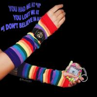 y2k辣妹Ins彩虹色土酷少女防晒袖套 韩国泫雅风堆堆套袖 彩虹在指尖 彩条位置随机裁剪 均码