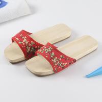 2020 夏季 潮款情侣防滑居家木拖鞋男 无油漆 木屐鞋 平板红梅花 35