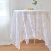 复古网纱镂空白色蕾丝布玫瑰桌布野餐布盖布摆拍背景布法式 不退不换白色花边蕾丝 100*150cm
