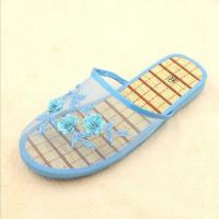 手工串珠家居藤草凉拖鞋女夏室内网布木地板春秋四季拖鞋平跟 竹底天蓝色 39 正码