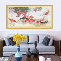 2米长山水风景客厅年画墙画喜庆装饰画防水家和万事兴贴画 深棕色 2178年年有余 203*103CM 无框,部份图画上有