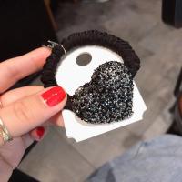 东大门同款闪钻爱心方块发绳个性百搭丸子头绳少女可爱发圈 黑色 爱心软钻