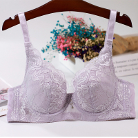 性感蕾丝透气无海绵超薄全罩杯胸罩聚拢调整型女内衣文胸薄款 淡雅紫 85B