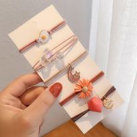 韩国法式可爱女头绳套装发卡夹子发绳学生头饰扎头发皮筋发圈发饰 1#桔色花套装