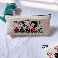 史努比帆布笔袋可爱韩版ins少女心简约卡通查理初高中学生文具袋 一排人