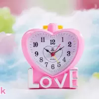 【送电池】卡通心形闹钟 时尚个性懒人学生闹钟床头小闹钟可爱 粉红色