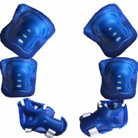 男女轮滑护膝护肘护腕6件套儿童学生滑冰旱冰溜冰鞋滑板护具套装 蓝色蝴蝶护具6件套