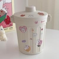 少女心放映室 ins可爱小垃圾桶带盖 创意家用学生桌面收纳桶笔筒 米白色垃圾桶 送原创贴纸