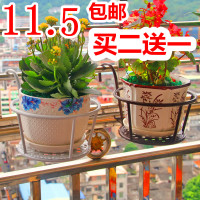 买2送1 铁艺阳台挂式栏杆装饰花盆架悬挂多层室内绿萝花架子特价 黑色[加粗带网板]买2送1、买4送2,以此类推