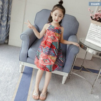 女童连衣裙夏装学生吊带裙韩版背心裙女孩公主裙无袖棉绸碎花裙子 花色 110