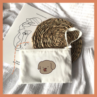 ins简约日系卡通小狗笔袋白色帆布个性文具袋化妆手机包学生少女 白色 小狗笔袋