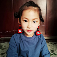 女童耳夹无耳洞个性夸张假耳环可爱小公主耳坠儿童演出耳饰品学生 小红嘴巴耳夹