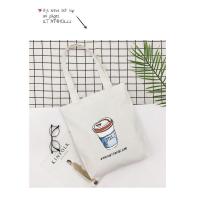 帆布包包女2020新款单肩韩版学生简约百搭ins斜挎手提仙人掌布袋 白色-杯子