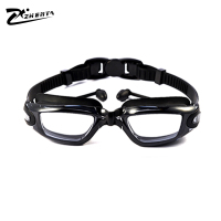 便宜好货泳镜成人通用防水防雾连体耳塞电镀近视平光游泳眼镜特价 透明黑色平光(不近视)