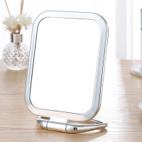 台式化妆镜桌面大号折叠小镜子手柄镜便携-宿舍学生镜随身梳妆镜 银色方形