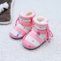 婴儿鞋冬季加厚保暖婴儿棉鞋男女宝宝0-12月新生儿软底学步鞋冬款 条纹粉色[加厚] 12码内长11.5CM(3-6个月)