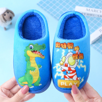 儿童棉拖鞋男童冬季卡通可爱中大童室内防滑家居保暖女宝宝棉拖鞋 蓝色 24/25码内长15cm