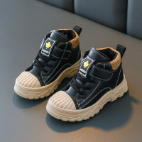 秋冬童鞋儿童马丁靴女童靴子 宝宝棉鞋雪地靴 男童短靴皮靴英伦风 黑色加绒 30