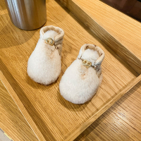 婴儿鞋子软底学步鞋1岁新生男女宝宝春秋季加厚保暖8-10个月不掉6 米白色仿兔毛 S(适合0-6个月)