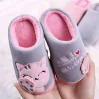 儿童棉拖鞋秋冬季男女童居家厚底防滑棉拖鞋可爱宝宝室内保暖棉鞋 网红猫粉底灰面 170mm[24/25码]