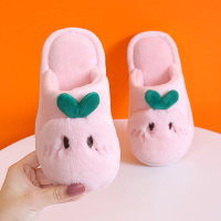 儿童棉拖鞋女男童秋冬家居室内保暖加绒家用亲子卡通可爱防滑包跟 土豆粉色 24/25码 内15.0约1-3岁