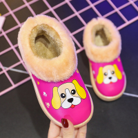 儿童棉鞋防水PU皮儿童冬季大中小宝宝棉靴雪地靴防滑可爱皮靴棉鞋 玫红 19码内长12.5cm适合几个月