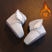 婴儿鞋新生宝宝棉鞋冬季加厚保暖软底学步不掉鞋春秋男女0-1岁8月 灰色防雨布厚款 内长10cm