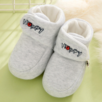 婴儿棉鞋子秋冬季0-3-6个月1岁软底宝宝学步新生儿加厚保暖不掉鞋 灰色-春秋款 内长10cm 10码