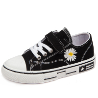 儿童帆布鞋韩版男童鞋子休闲女童板鞋宝宝潮百搭2021春新款 小雏菊黑色 26码鞋内长16.5cm