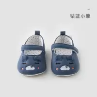 威尔贝鲁婴儿汗布护脚学步鞋宝宝新生儿外出软底学步鞋防滑春秋季 钴蓝小熊 内长11cm