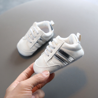 婴幼儿学步鞋新生软底防滑透气宝宝鞋子0一1-2岁男女小白鞋春秋季 B84白+银 12码(内长10.8CM)