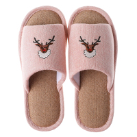 春秋季儿童亲子卡通棉布拖鞋男女中大童亚麻室内防滑四季家居拖鞋 951粉色 内长18cm