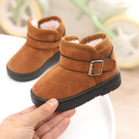 儿童雪地靴男女童鞋冬季短靴子加绒加厚保暖小童幼儿棉鞋宝宝防滑 棕色 18(鞋内长16.5cm)