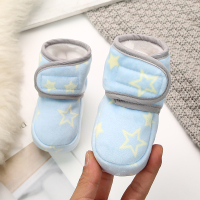 婴儿鞋秋冬款软底2020年新款婴幼新生儿棉鞋保暖宝宝学步鞋6个月 蓝色星星 内长12cm