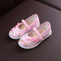老北京儿童布鞋女童绣花鞋中国风复古汉服鞋子公主宝宝舞蹈演出鞋 T335粉色 尺码偏小建议按照内长来选