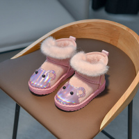 皮毛一体雪地靴加绒短靴女童鞋2020年冬季防水加厚儿童东北大棉鞋 粉红色2025 26码内长16cm