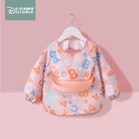 宝宝吃饭罩衣婴儿童围裙春秋长袖反穿衣幼儿园吃饭防水防脏围兜衣 粉色字母 150(80码（建议身高60-80CM）)