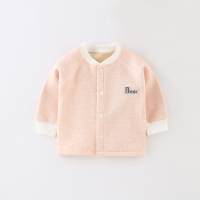 宝宝保暖上衣婴儿开扣衣服秋冬装加绒加厚新生儿冬装单件儿童男女 浅粉色加绒上衣 66cm