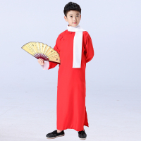 六一儿童相声演出服男女马褂相声大褂民国长衫相声服长袍表演服装 大红色（带围巾） 100（大量定做，单拍不发货）