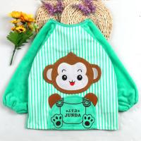 宝宝防水罩衣秋冬长袖儿童围裙吃饭衣男童围兜女孩饭兜防脏反穿衣 绿色 立体猴 80码建议0-1岁