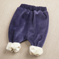 女童加绒裤子男童婴儿保暖休闲灯芯绒秋冬外加厚棉裤宝宝保暖绒裤 哈伦裤藏蓝色 73cm