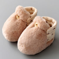 新生儿鞋子秋冬季婴儿袜保暖护脚脚套冬天鞋袜棉鞋宝宝加绒婴幼儿 棕色-正常鞋帮高度 0-6月丨脚长8-10cm