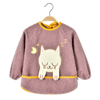 儿童罩衣加绒防水宝宝吃饭围兜女童防脏反穿衣婴儿围裙幼儿园春秋 泰迪绒罩衣-紫色小猫 100(100(适合身高80-90c