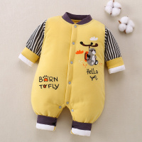 婴儿衣服秋冬套装初生新生儿连体衣保暖宝宝加厚冬季夹棉哈衣爬服 黄色飞机熊 59